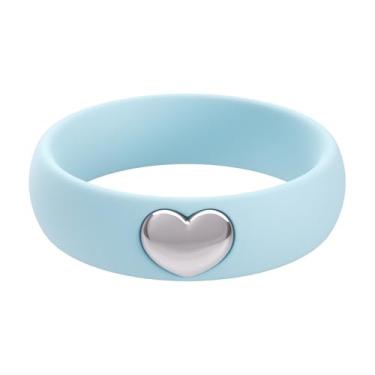 Imagem de ThunderFit Anéis de silicone para mulheres, aliança de casamento de silicone com pingente de coração banhado a ouro 14K, 5,5 mm de largura, 2 mm de espessura, 9.5 - 10 (19.80mm), Silicone, Sem pedra