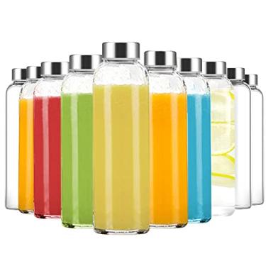 Imagem de Luxfuel Garrafas de suco de vidro transparente de 680 ml com tampas, garrafas de água recarregáveis reutilizáveis para sucos, geladeira, 100% à prova de vazamento, sem BPA, conjunto de 10 garrafas de