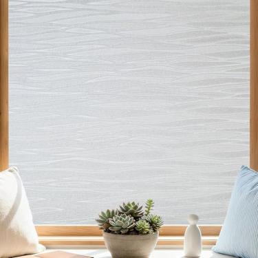 Imagem de Finnez Película de privacidade fosca para janela com aderência estática, capa decorativa não adesiva para portas e janelas de vidro, sem cola, adesivos removíveis, design de ondas com bloqueio de UV