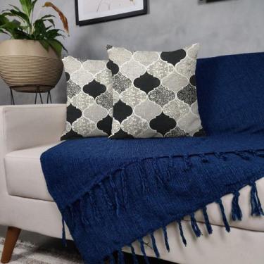 Imagem de Kit Manta Para Sofá Azul + 2 Capas De Almofada Com Zíper Cor:05 - Gené