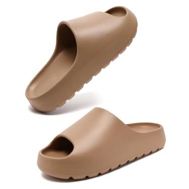 Imagem de Kiemorgy Cloud Slides para mulheres e homens, sandálias femininas confortáveis, unissex grossas para travesseiro, sandálias impermeáveis para uso interno e externo, Marrom, 10.5-11.5 Women/9.5-10.5