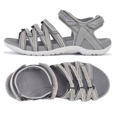 Imagem de Viakix Sandália de caminhada Acadia – Sandálias femininas confortáveis e elegantes, Branco/Cinza, 40