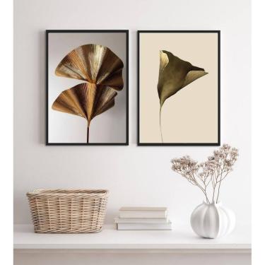 Imagem de Kit 2 Quadros Flores Modernas Marrom E Dourado 33X24Cm