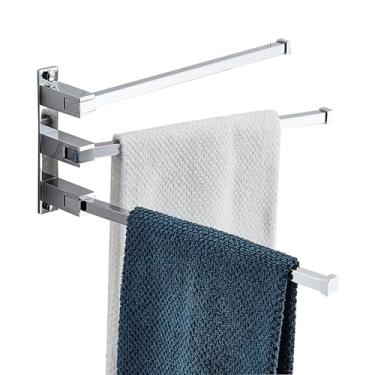 Imagem de Barra de toalha dobrável, suporte giratório de toalha de banho, espaço para banheiro, ajustável, puxar à mão, suporte de braço dobrável, suporte multibarra de parede, acabamento polido, 5 traços