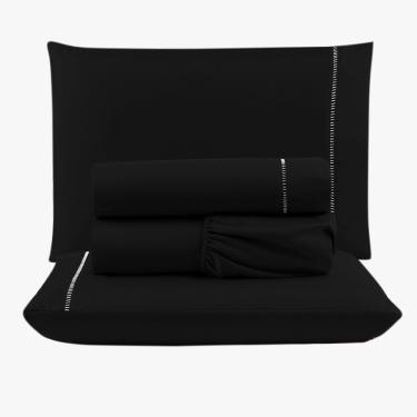 Imagem de Jogo de Lençol Peletizado 400 Fios Queen 4 Peças Barato - Casa - hotel - Pousada - Preto