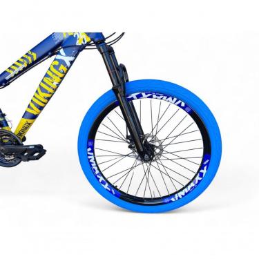 Imagem de Bicicleta Aro 26 Vikingx Tuff X25 Freeride 21v Aros Vmaxx Dh Freio A Disco Pneu Flame - Azul/amarelo