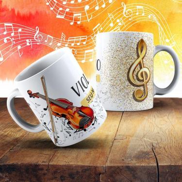 Imagem de Caneca De Porcelana 325ml Com Estampa De Instrumentos Musicais Violino