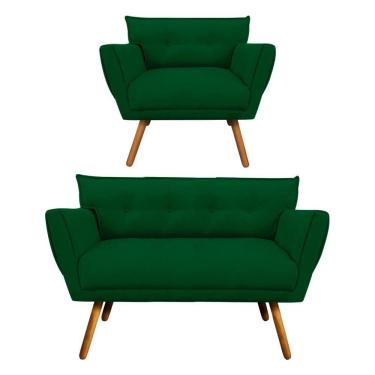 Imagem de Kit 1 Namoradeira e 1 Poltrona Anitta Suede Verde - Drossi