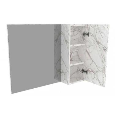 Imagem de Armário C/ Balcão Banheiro Suspenso Bn3607 S/cuba 60cm E Espelho Bn3602 Mármore Branco - Tecno Mobili