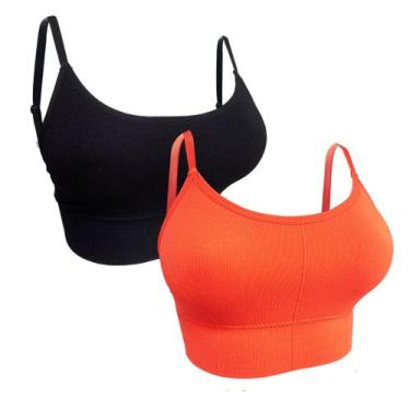 Imagem de Kit 2 Top De Alcinha Academia Feminino Fitness Com Bojo Liso COR:PRETO