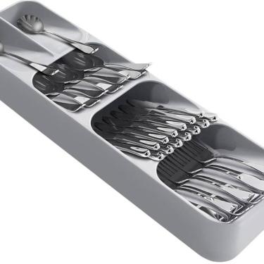 Imagem de Kit 03 Porta Talheres Cinza Organizador de Gaveta 4 Divisões