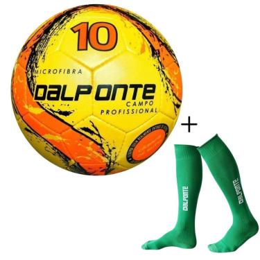 Imagem de Kit 01 Bola Campo Dalponte 10 Microfibra Costurada A Mão + 01 Meião De Futebol Dalponte Profissional