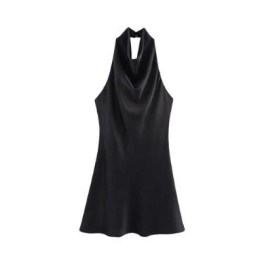 Imagem de Vestido Mini De Cetim Halter Sem Costas Para Mulheres, Sexy E Elegante