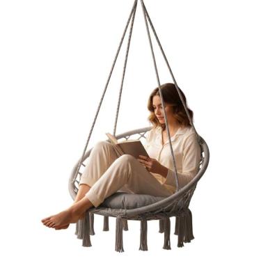 Imagem de Cadeira Rede Balanço Suspenso Almofada Algodao Casa Varanda Quintal Jardim Deck Area Lazer Confortavel Resistente