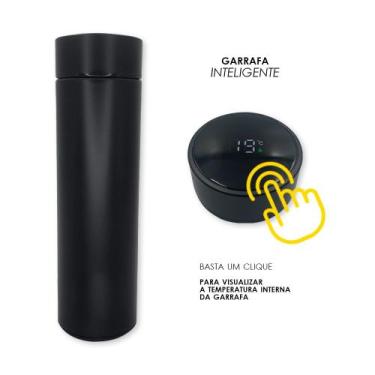 Imagem de Garrafa Térmica Squeeze Temperatura Digital Preta Mantem 24h - HM