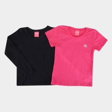 Imagem de Kit Blusa Infantil Kely & Kety Basic Manga Longa e Curta Menina - 2 Pe