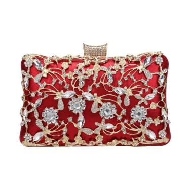 Imagem de Bolsa De Mão Feminina Rosa Com Diamantes E Cores Mistas, Estilo Vazado