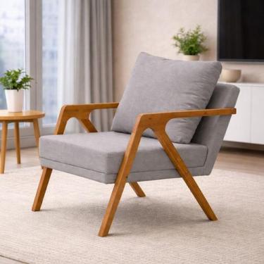 Imagem de Poltrona Mona Pés De Madeira Linho Sala Escritorio Decoração - Casa Tr