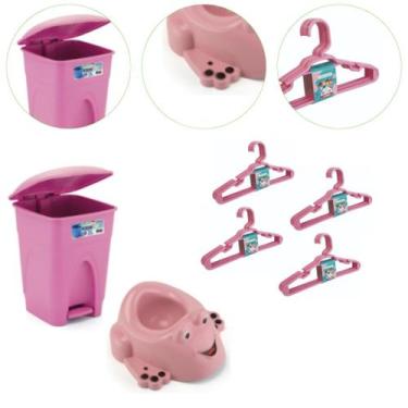 Imagem de Kit Quarto de Bebê Troninho, Lixeira Cesto 7,5L e 20 cabides - injepla