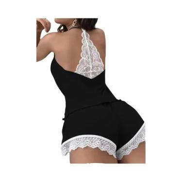 Imagem de Conjunto De Pijama Feminino Com Renda Nas Costas, Shorts, Roupa De Dor