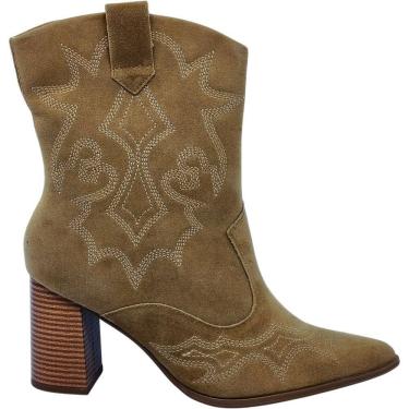 Imagem de Bota Feminina Texana Casual Dia a Dia Festas Cano Baixo Salto Bloco Médio Bico Fino com Zíper Conforto Ramarim 2663103