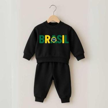 Imagem de Conjunto Moletom Infantil Brasil Agasalho Blusa Calça Inverno Roupa de
