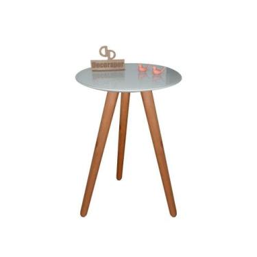 Imagem de Mesa De Canto Pés Palito Amadeirado Com Tampo Vidro 35cm Off White 70c