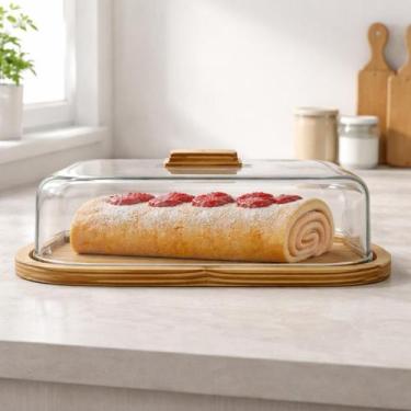 Imagem de Boleira Retangular Madeira Vidro Buffet Festa Infantil 40cm - Luggari