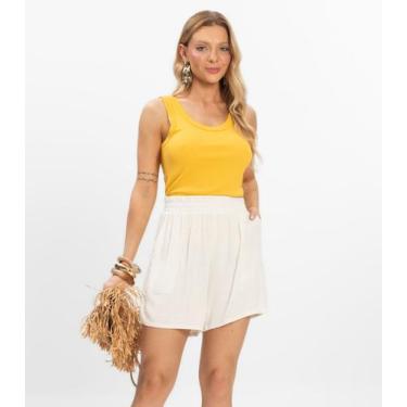 Imagem de Shorts Linho Strong Feminino Rovitex Bege, M, Bege