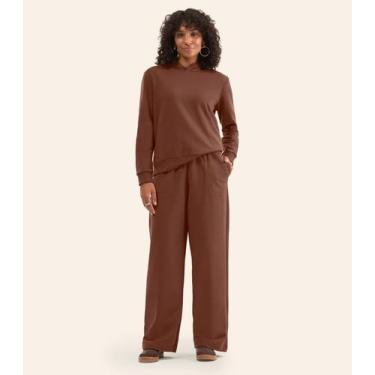 Imagem de Calça Wide Leg Moletom Peluciado Básico Rovitex Marrom, GG, Marrom