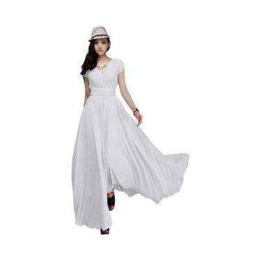 Imagem de Vestido De Praia Sexy Boho Para Mulheres, Manga Curta, Decote Em V Pro