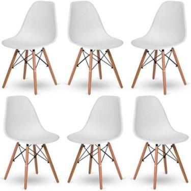 Imagem de Conjunto Com 6 Cadeiras Eiffel Brancas  Design Moderno Com Base De Mad