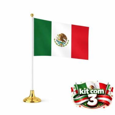 Imagem de Kit 3 Mini Bandeiras do México com Base e Haste 30cm Decoração Eventos