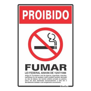 Imagem de Placa de Sinalização Proibido Fumar 25x20cm Lei Nº 9294/96 - SINALIZE