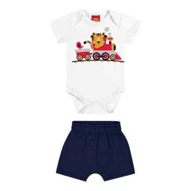 Imagem de Conjunto de body + Shorts de tigre no trenzinho KYLY, Branco, P- 3a6 m