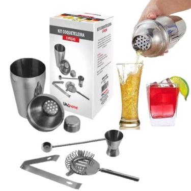 Imagem de Kit Caipirinha Profissional Coqueteleira 550ml 5 Peças Inox 89367KIT -