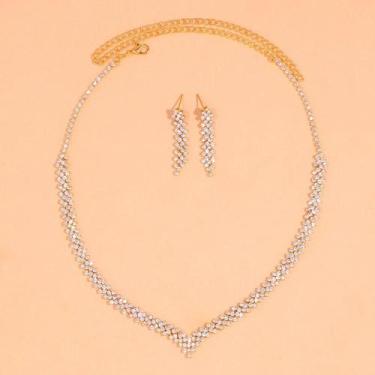 Imagem de Conjunto De Joias De Noiva Com Strass Para Mulheres, Colar, Brincos, C
