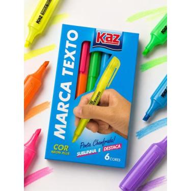 Imagem de Conjunto Pincel Marca Texto 6 cores Neon Ponta Chanfrada KAZ - KAZan
