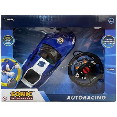 Imagem de Carrinho de Controle Remoto Sonic Auto-Racing 3 Funções Volante com Pilhas Azul Candide