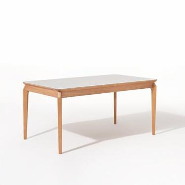Imagem de Mesa de Jantar 160cm Tampo Laminado com Vidro Florença Bege/Verniz Mel