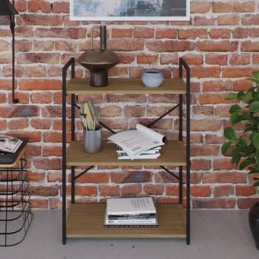Imagem de Estante com 3 Prateleiras 84x60x33cm Yon Marrom/Vermont/Preto - Metali