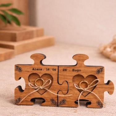 Imagem de Porta Alianças Rústico Quebra-cabeça - Sulatto Ateliê, 17cm