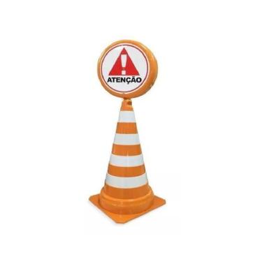 Imagem de Cone De Sinalização Retrátil Laranja Com Placa De Atenção - Arqplast