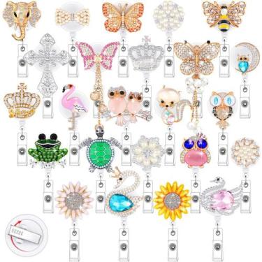 Imagem de Porta-Crachá Teling 24 Unidades com Strass e Clipe Retrátil