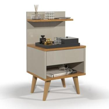 Imagem de Mesa De Cabeceira Modelo Sleep Com Gaveta Pés Retro Cor Off Nature - Q