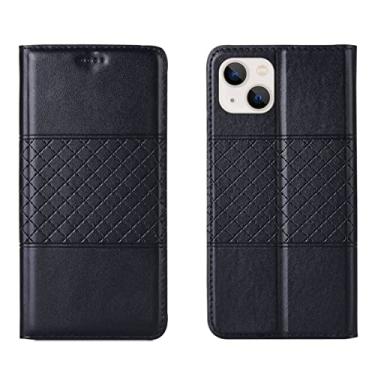 Imagem de LAHappyL Capa carteira flip para iPhone 13 Pro Max/13 Pro/13/13 Mini capa protetora de couro legítimo com função de suporte para cartão e absorção magnética oculta, preta, 13 de 6,1 polegadas