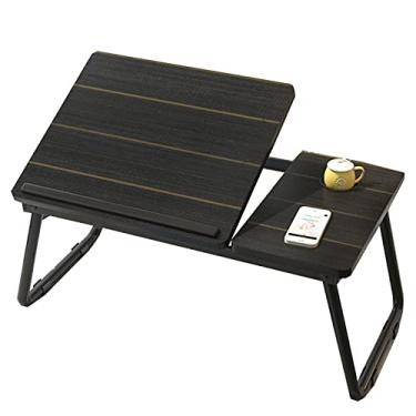 Imagem de LIUHD Mesa para laptop, bandeja ajustável portátil para café da manhã com inclinação superior multifuncional para mesa e notebook, com pernas dobráveis, preta