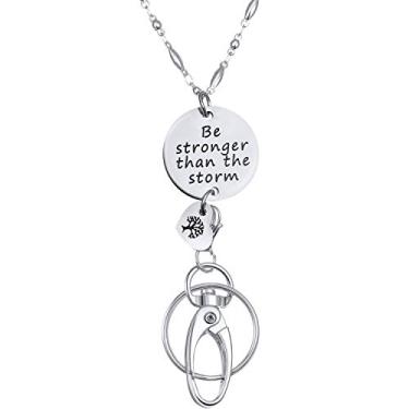 Imagem de Cordão Jetec Fashion, Cordão de Colar para Porta-crachá e Chaveiro, Pingente Inspirador de Corrente Feminina - Be Stronger Than The Storm, Prata