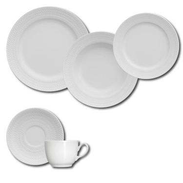 Imagem de Aparelho de Jantar, Chá e Sobremesa 20 Peças Germer Chevron em Porcelana – Branco