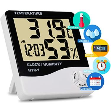 Imagem de OWAREY Termômetro Digital e Higrômetro para Medição de Umidade do Ar com Relógio Digital